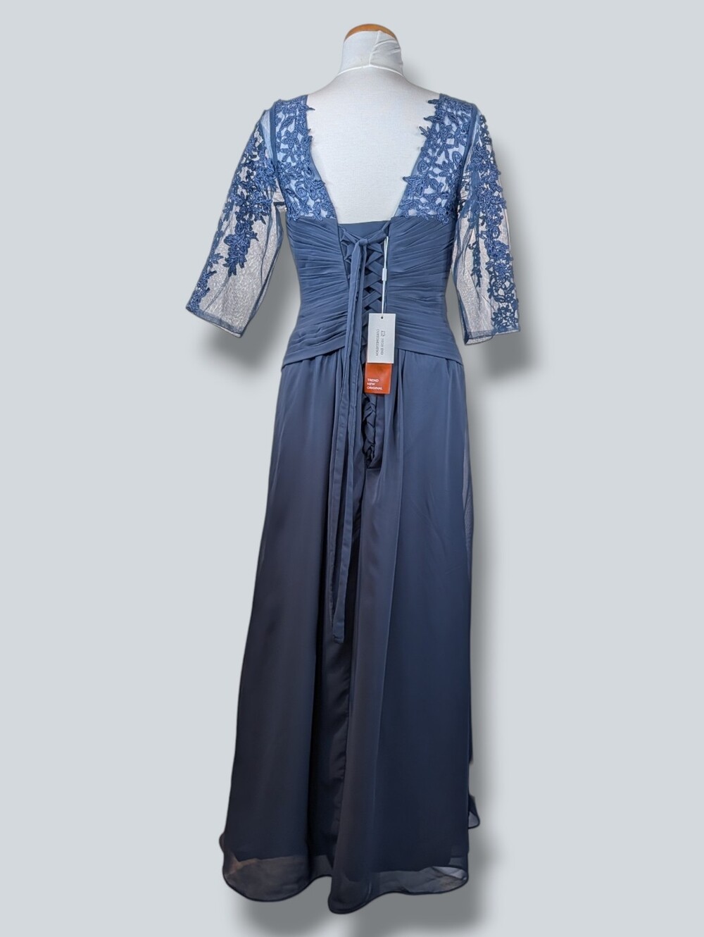 NWT Elegant Navy Blue Lace Up Back Pleated Chiffon Evening Gown Dress Size 14/XL - Picture 4 of 16